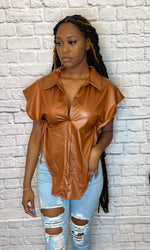 Tailored Faux Leather Blouse